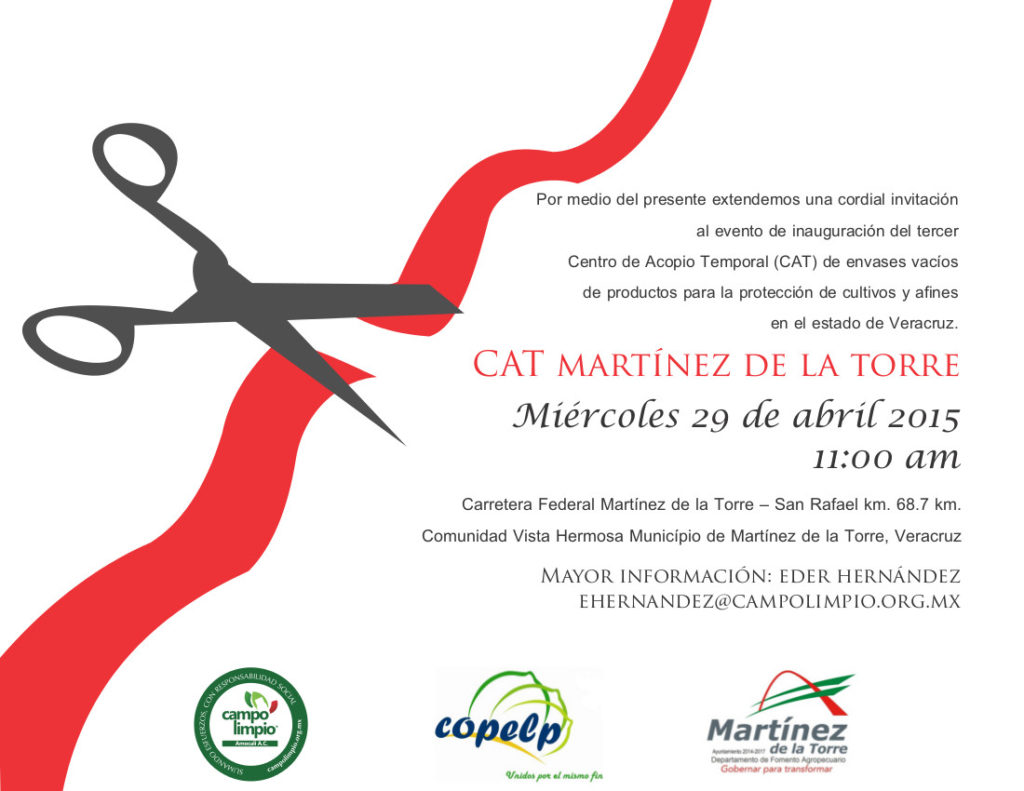 Invitación a evento de inauguración de CAT Martínez de la Torre